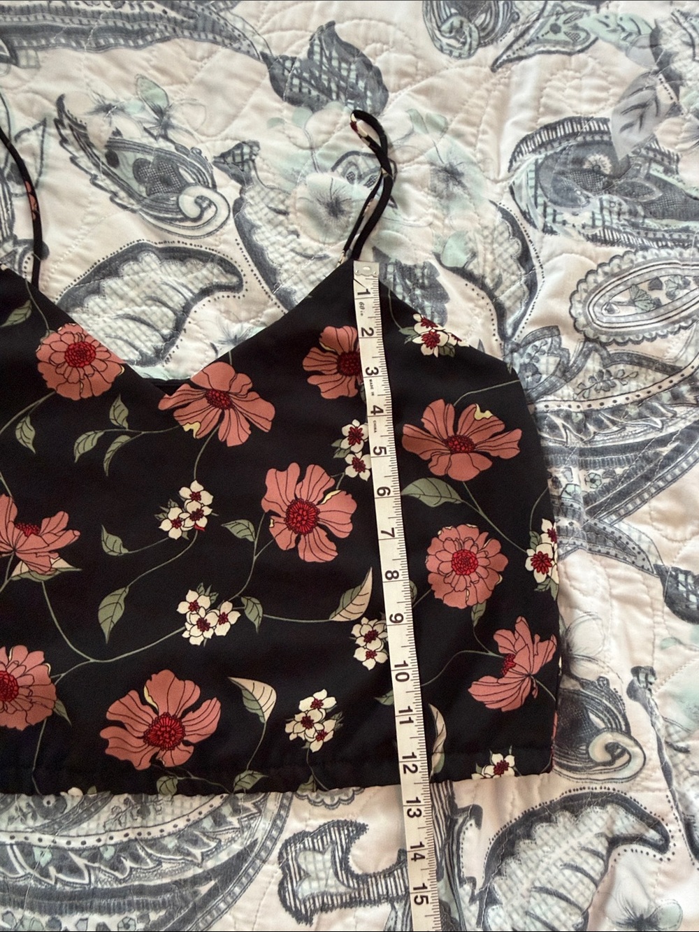Sienna Sky Black Floral Cami w/ Pink Blooms crop top w/adjustable straps size L - Picture 3 of 8